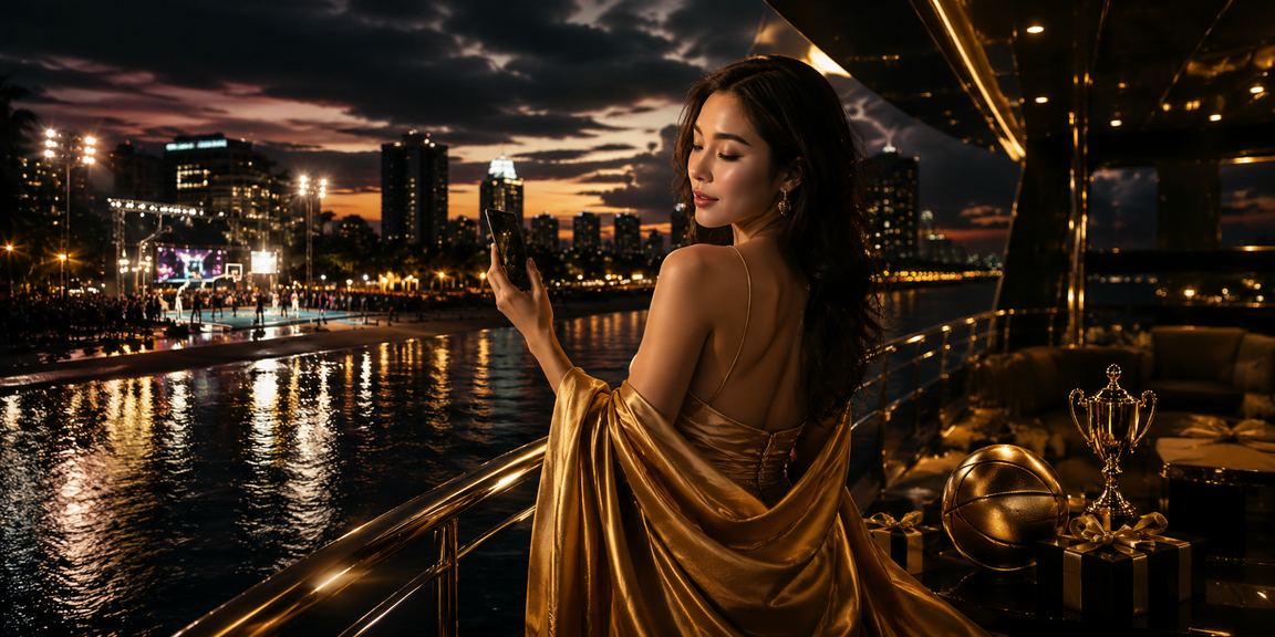 Người chơi tại bãi biển Đà Nẵng theo dõi cá cược bóng rổ và sử dụng voucher ưu đãi trên điện thoại
